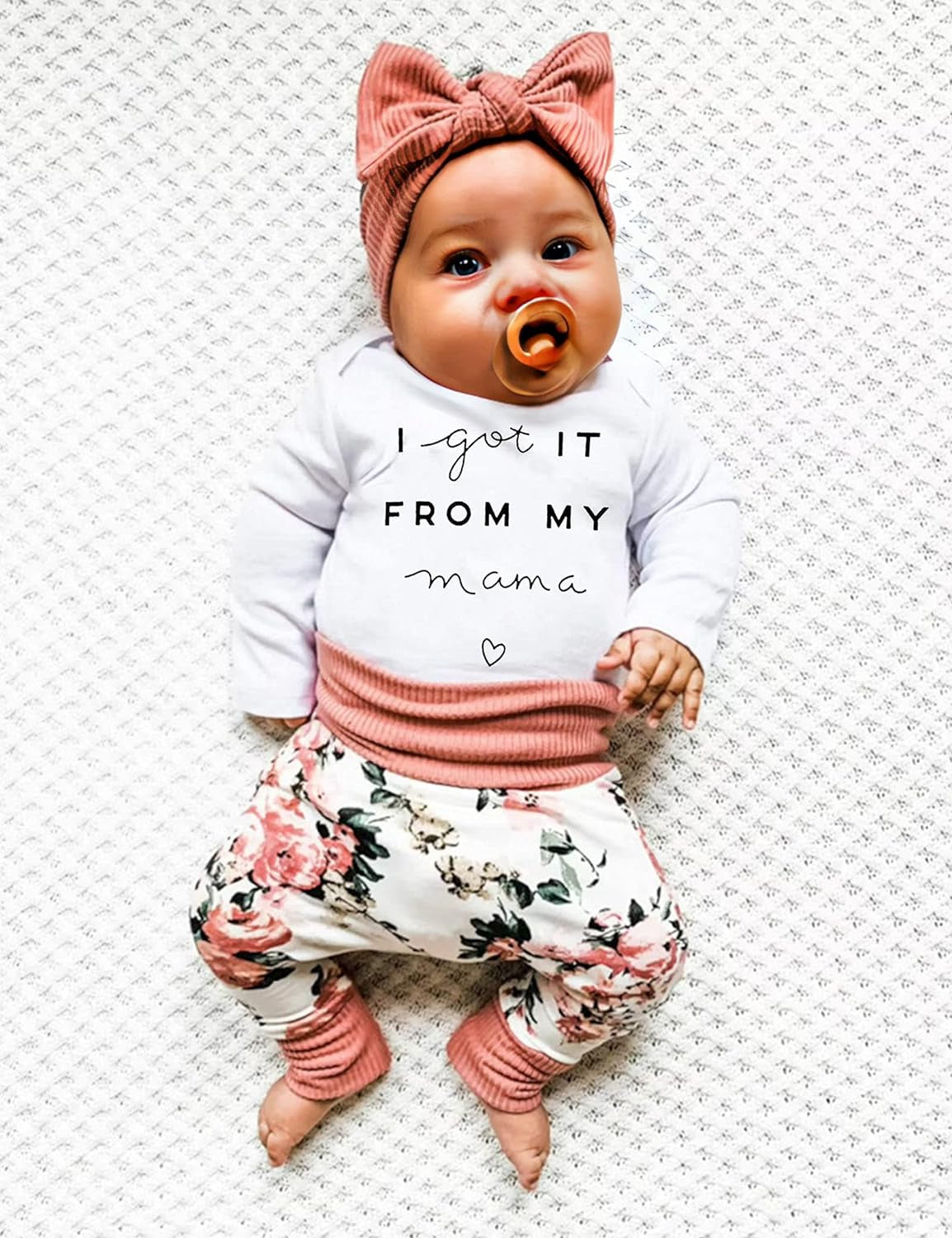 "Adorable Baby Girl 4-Piece Outfit Set: Letter Print Romper, Pants, Hat, and Headband for Spring and Summer"