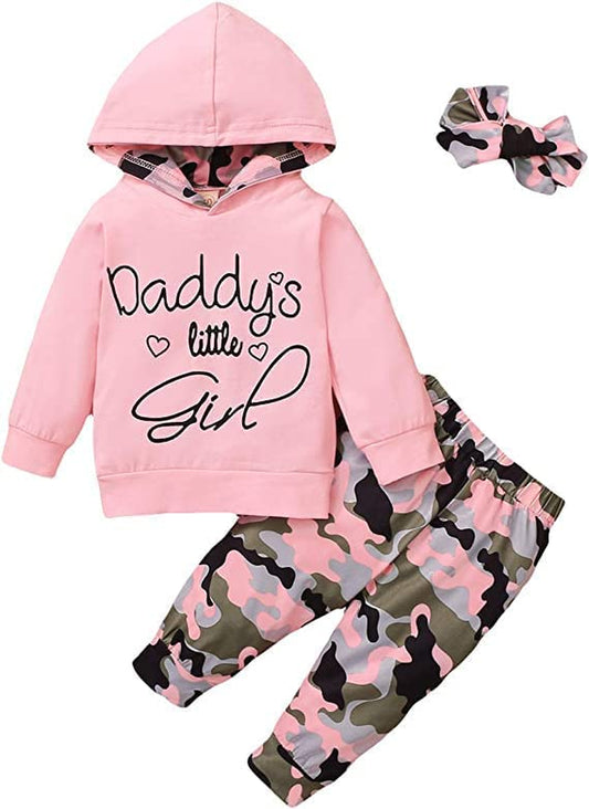 Leopard Print Baby Girl Outfit Set: Hooded Sweatshirt, Pants, Headband